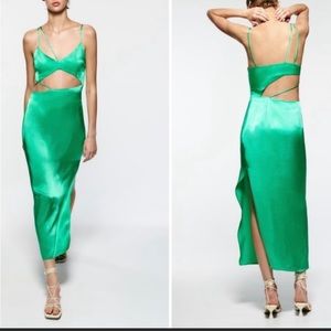 Zara satin kelly green dress